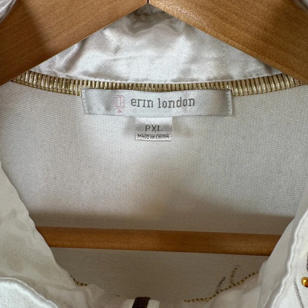 Erin London Womens Zip‎ Up Top Embroidered Satin Embellishments Cotton Casual